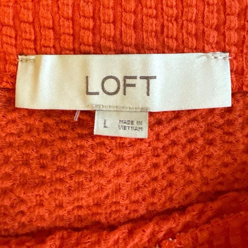 Loft Orange Seersucker Square Neck Puff Sleeve Front Tie Shirt Top Blouse Large - Picture 3 of 4
